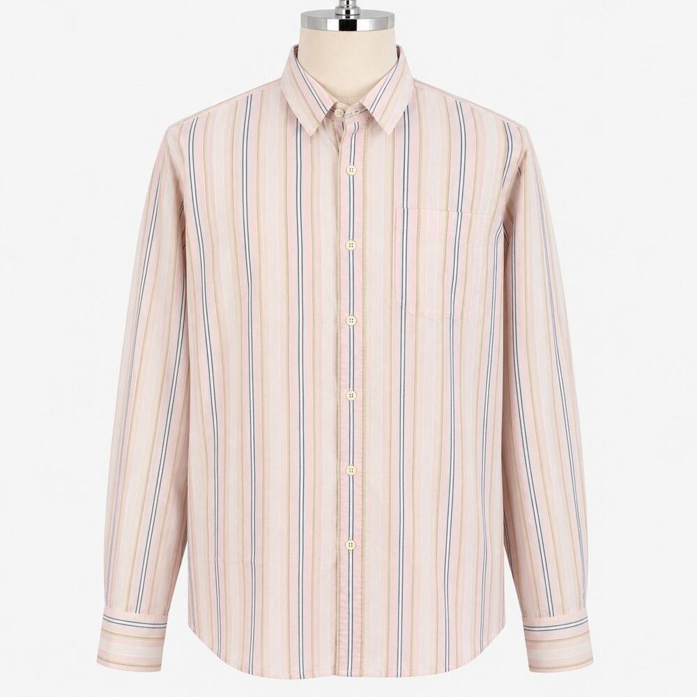 Tommy Bahama Men's XXL Pink Blue Striped Button Front Long Sleeve Shirt Cotton